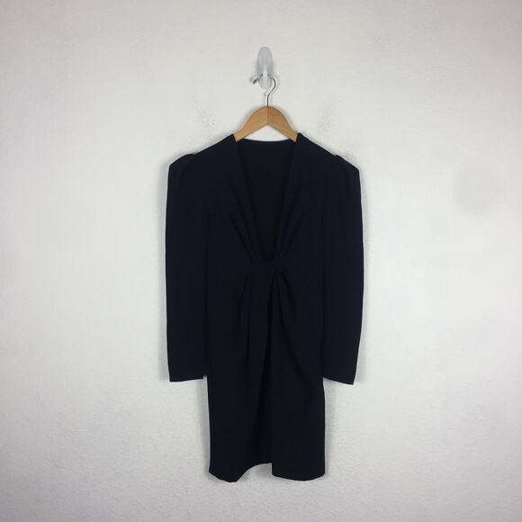 IRO Robiela Black Deep Plunge Puff Sleeve Mini Dress Size Small - Picture 3 of 11